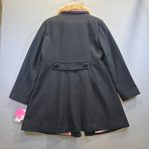 Kate Spade New York Women's Black Wool Blend Faux Fur Collar Coat Size Large NWT - Picture 11 of 16